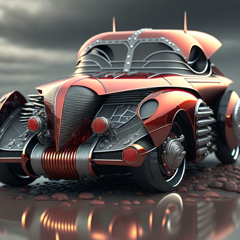 Sleek Red and Black Futuristic Car Design