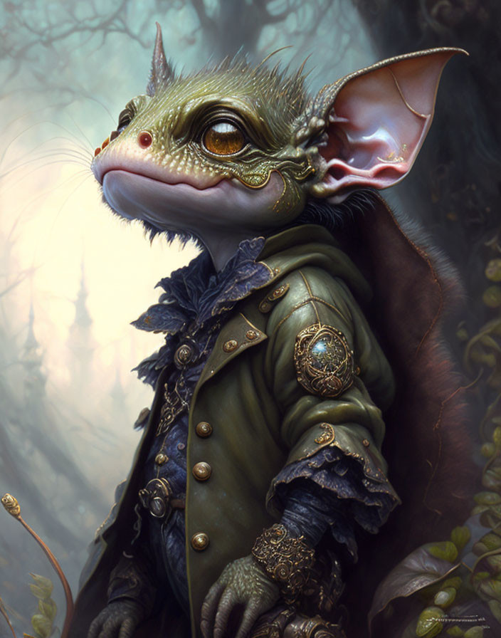 Detailed Illustration of Humanoid Creature in Ornate Jacket