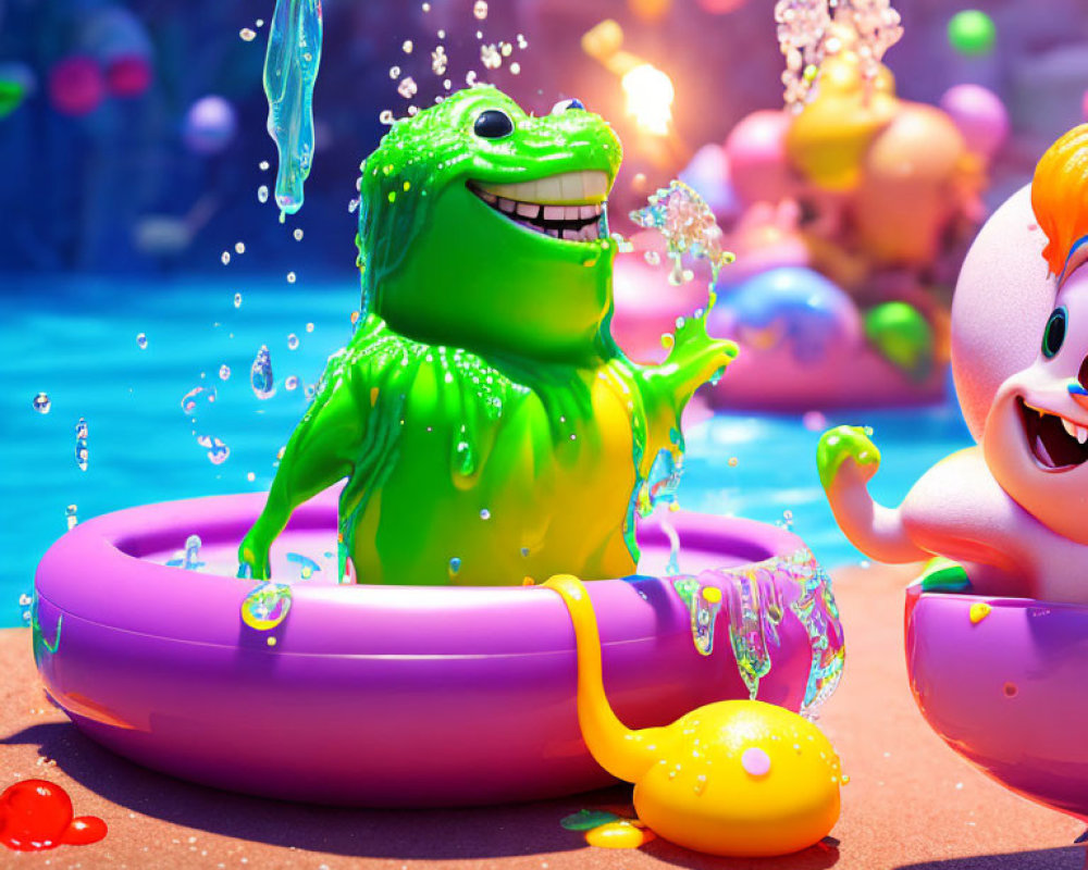 Colorful Animated Characters Surrounded by Candies