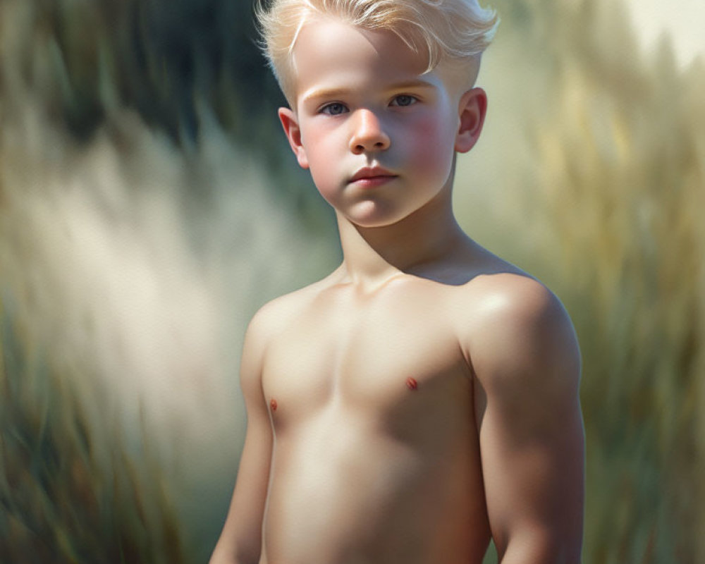 Blond-Haired Young Boy Portrait in Field Setting