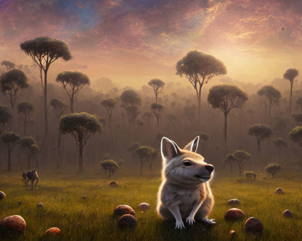 Kangaroo with Canine Head in Whimsical Nature Setting