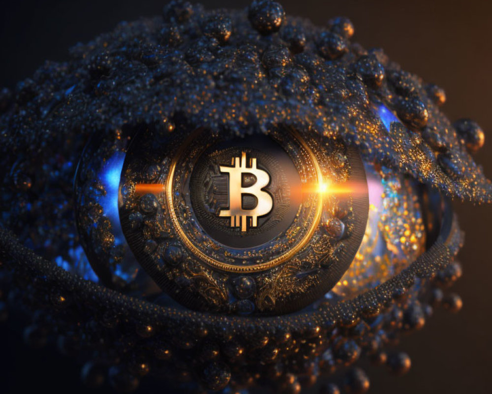 Detailed Bitcoin Sphere Artwork on Dark Background