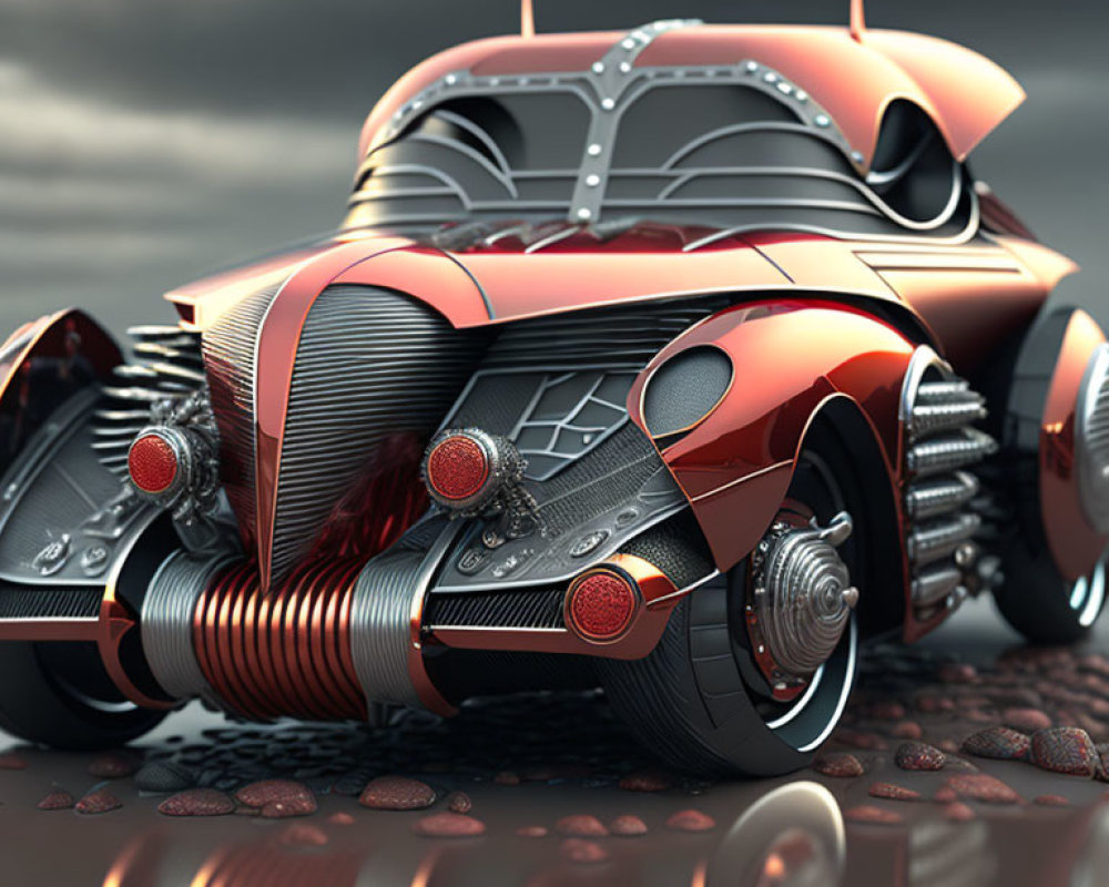 Sleek Red and Black Futuristic Car Design