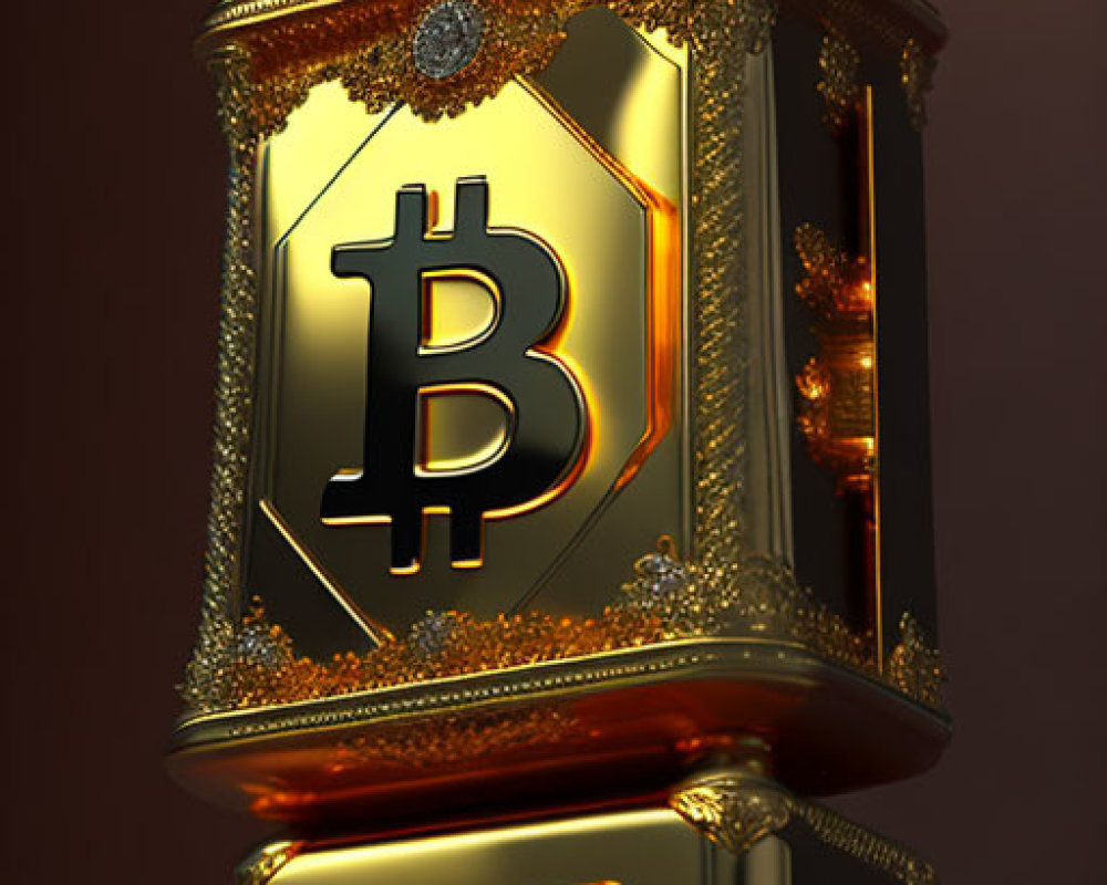 Intricate Golden Bitcoin Furnace Symbolizing Wealth