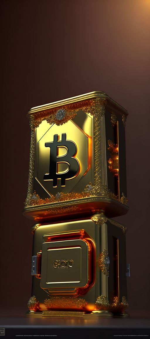 Intricate Golden Bitcoin Furnace Symbolizing Wealth