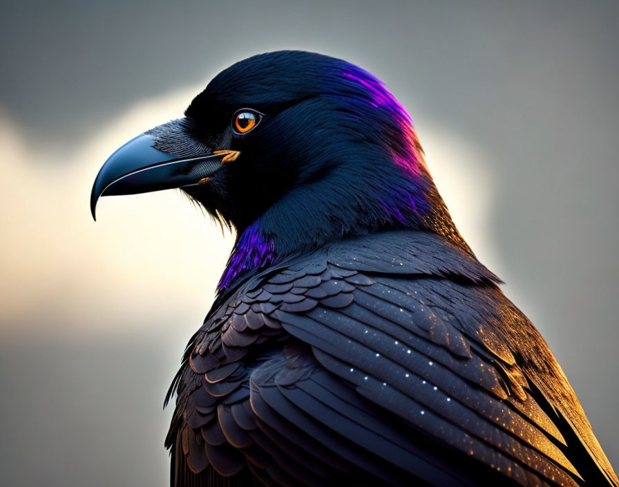 Close-up of Raven with Iridescent Purple Neck Feathers