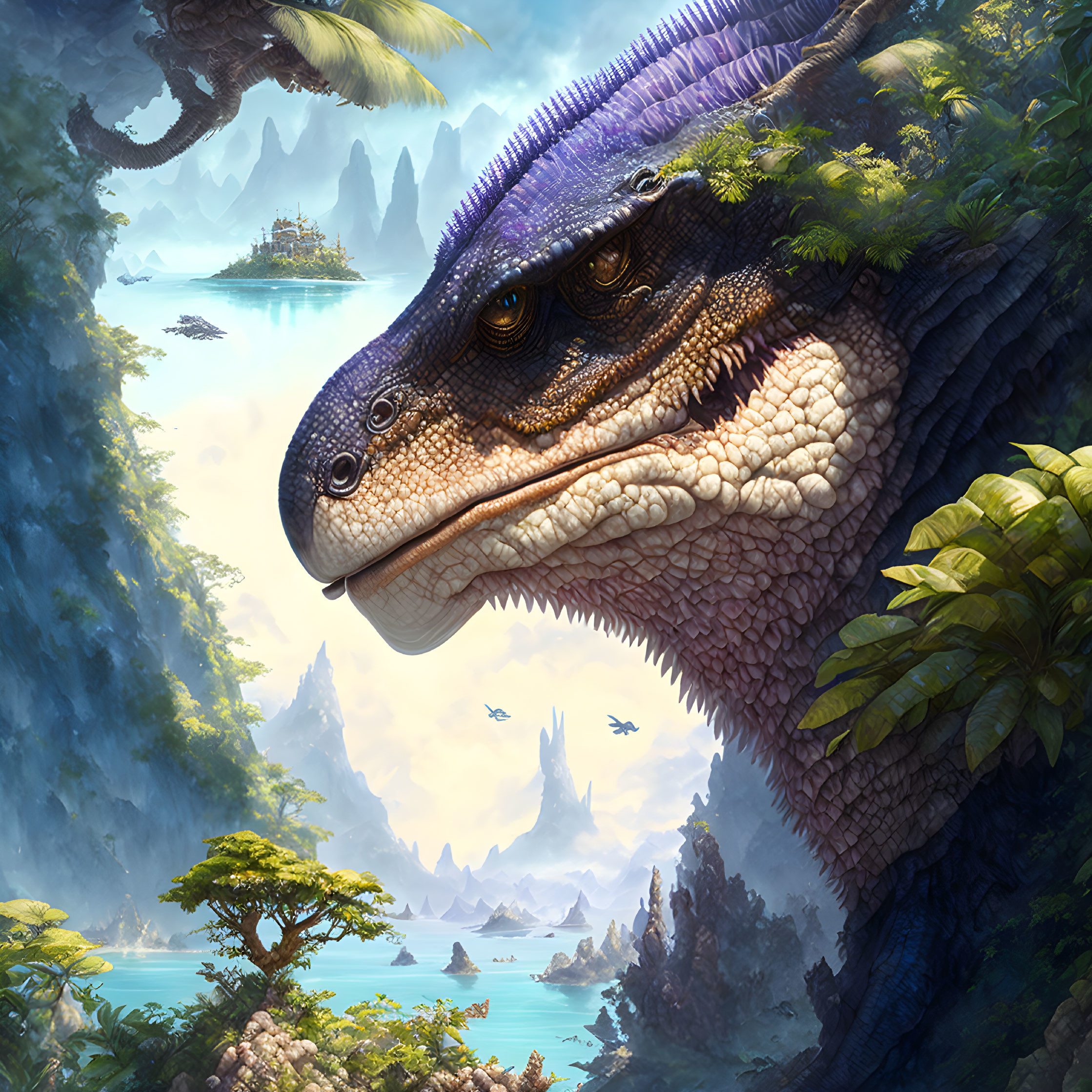 Detailed Scaly Dinosaur in Prehistoric Landscape