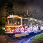 Snowy Night City Street with Colorful Reflections