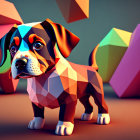 Colorful 3D illustration of beagle puppy with geometric patterns on multicolored low-poly