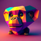 Geometric low-poly monkey artwork on pink-purple gradient background