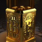 Golden Bitcoin Lantern Illuminated on Snowy Ground