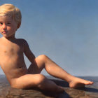 Blond Toddler Smiling Outdoors with Blue Eyes