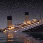 Vintage Ocean Liner Sailing in Calm Seas at Night