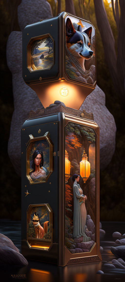 Fantasy-inspired image of ornate lantern with unique compartments.