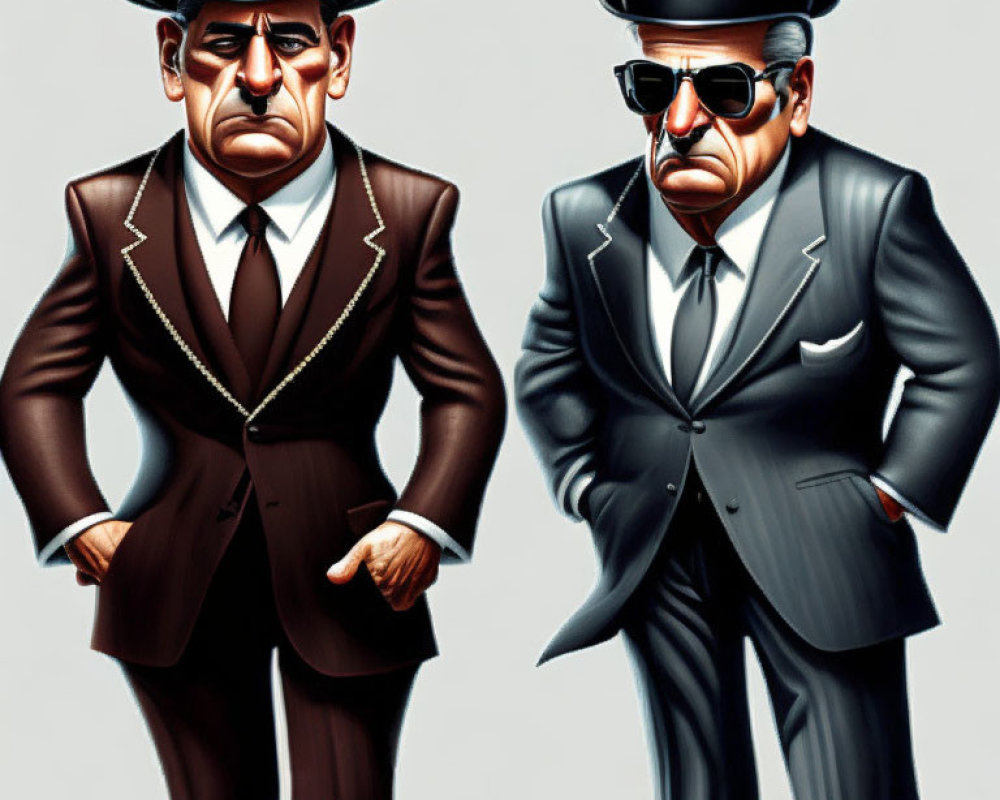 Stylized animated male characters in suits and sunglasses