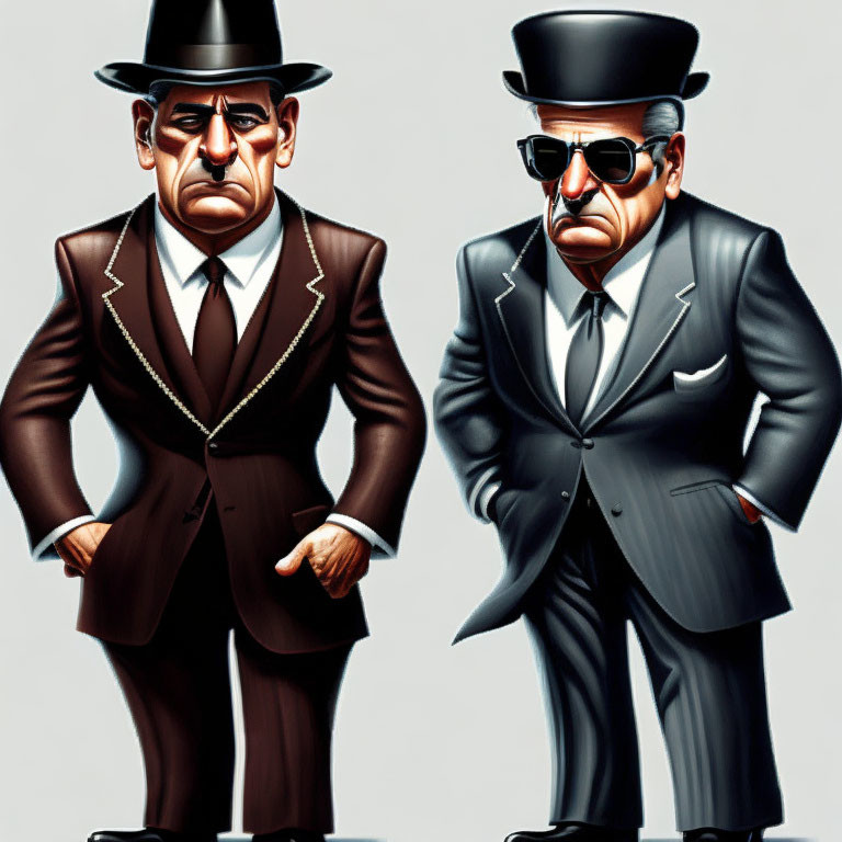 Stylized animated male characters in suits and sunglasses