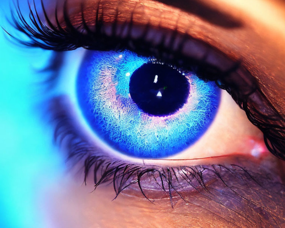 Detailed Close-Up of Human Eye with Blue Iris and Long Eyelashes