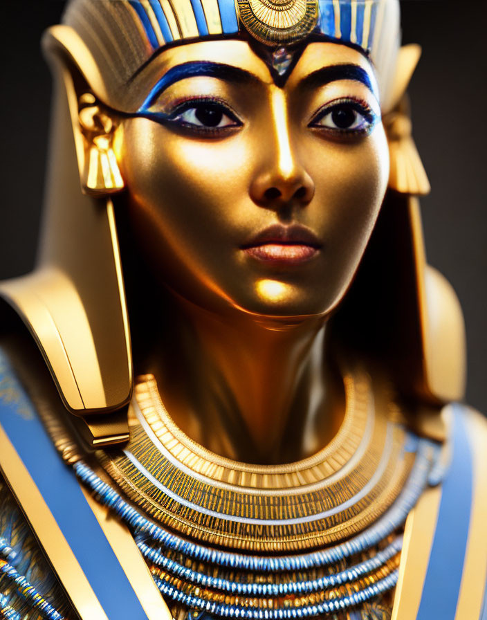 Realistic Ancient Egyptian Female Figure with Golden Headdress & Jewelry