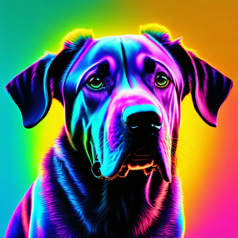 Colorful Neon Rainbow Dog Artwork on Bright Background