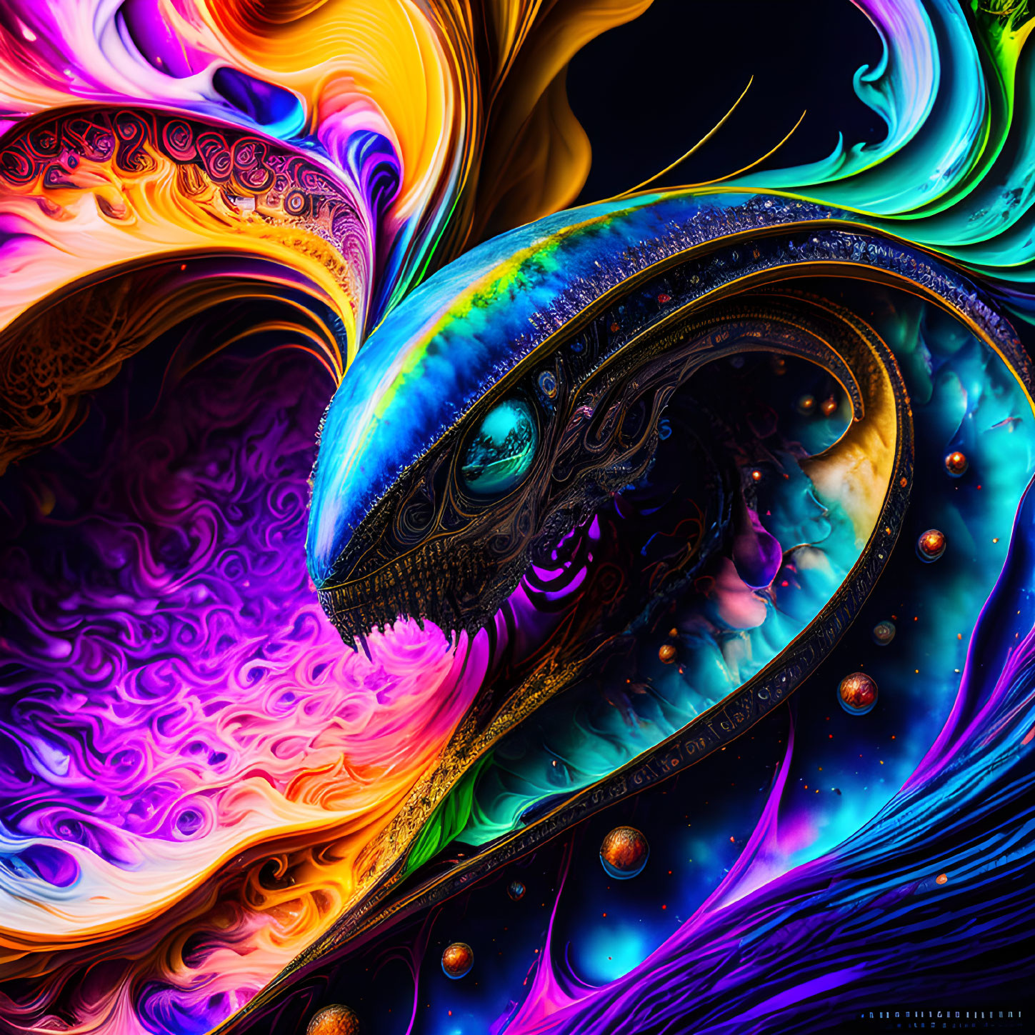 Colorful Abstract Art: Mechanical Alien Creature in Cosmic Setting