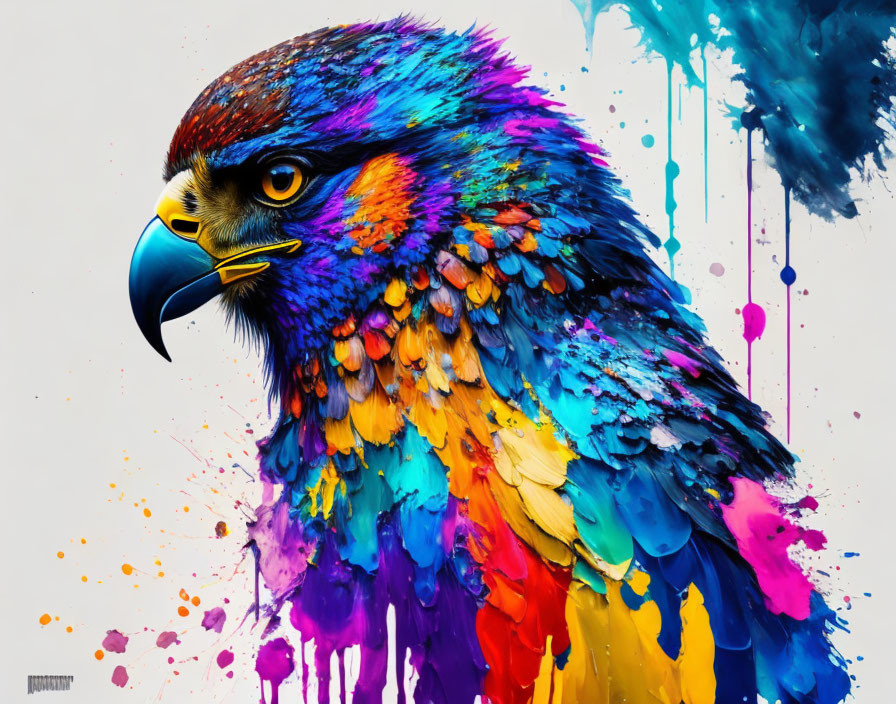 Colorful Eagle Artwork with Dynamic Paint Drips on White Background