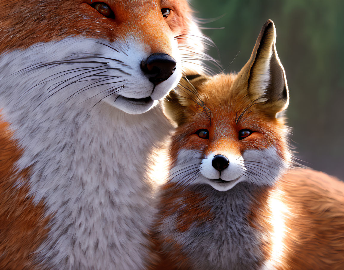 Realistic digital renderings of two foxes with detailed fur textures