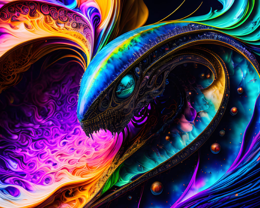 Colorful Abstract Art: Mechanical Alien Creature in Cosmic Setting