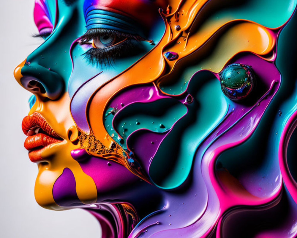 Vibrant liquid-like patterns on a woman's portrait