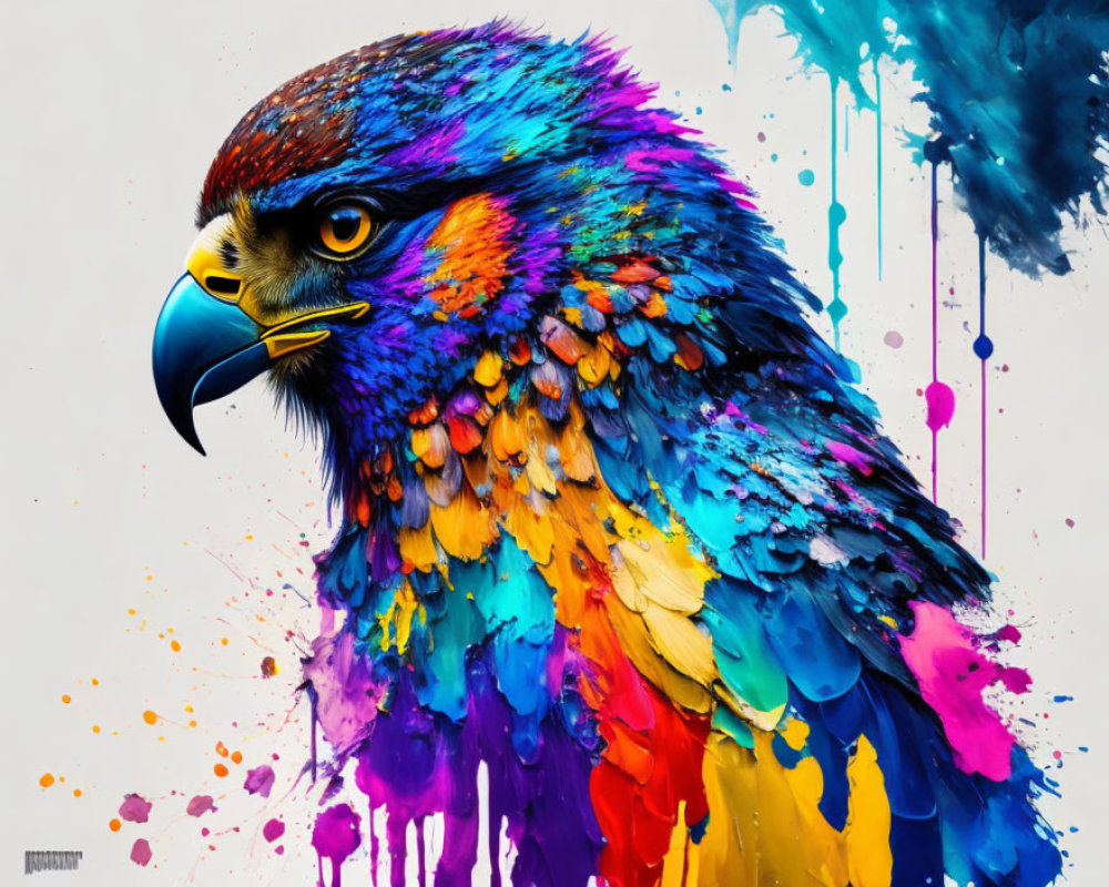 Colorful Eagle Artwork with Dynamic Paint Drips on White Background