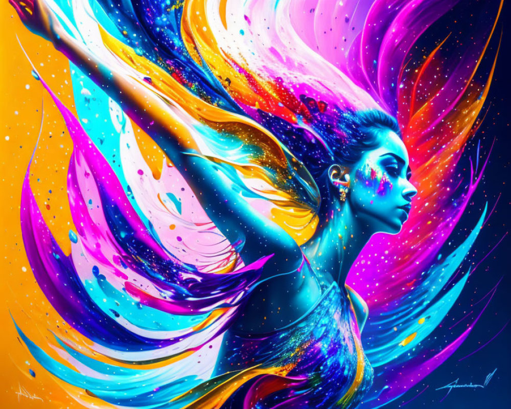 Colorful abstract digital artwork of woman's profile with dynamic hair effect