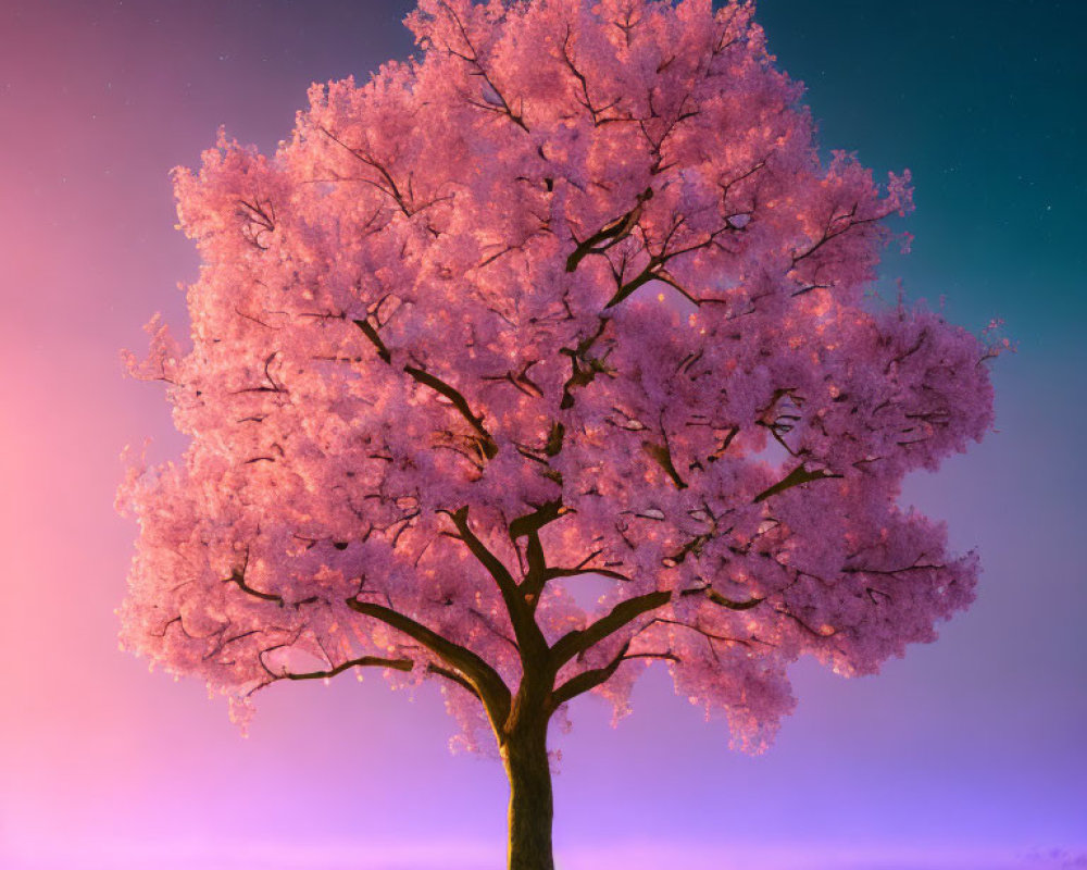 Cherry Blossom Tree in Full Bloom Against Gradient Sky