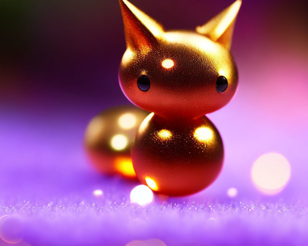 Shiny orange fox figurine on purple bokeh background