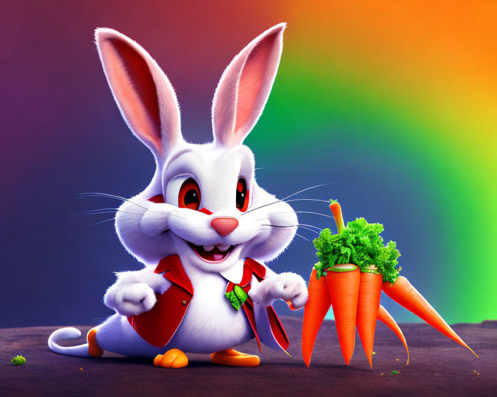 Colorful Background with Animated Bunny Holding Carrots