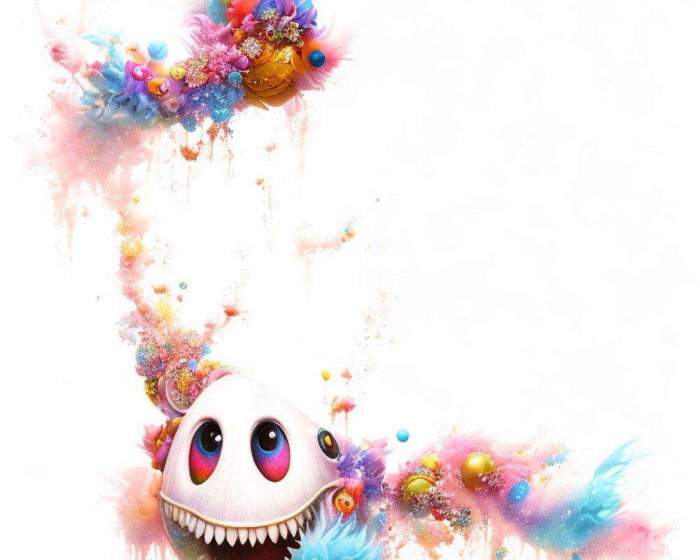 Colorful whimsical creature in pastel explosion.