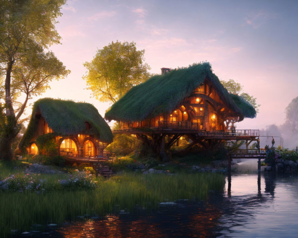 Enchanting Thatch-Roofed Cottage on Stilts by Tranquil River