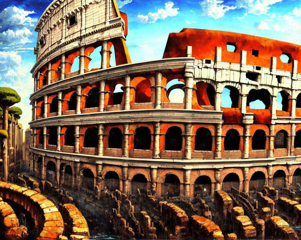 Ancient Colosseum ruins under clear blue sky in Rome