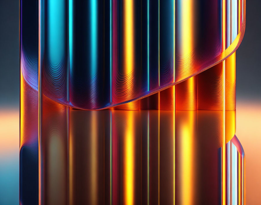 Reflective metallic surface with multicolored spiral pattern on blurred background