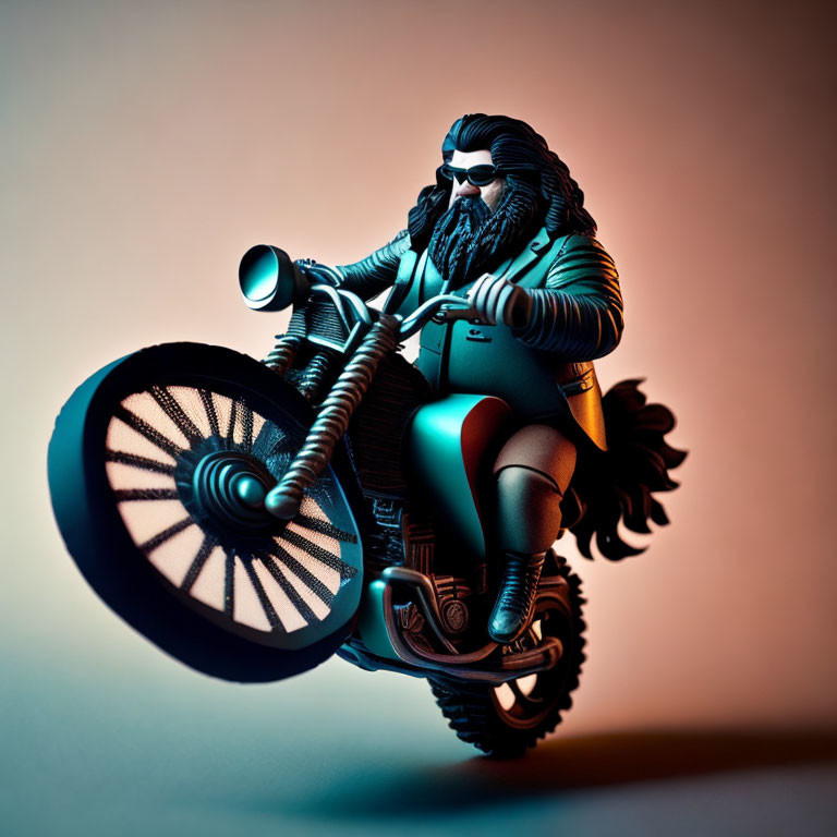 Dynamic Stylized Illustration of Bearded Man on Motorcycle