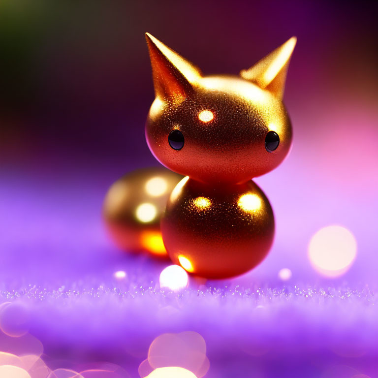 Shiny orange fox figurine on purple bokeh background