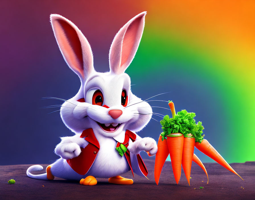 Colorful Background with Animated Bunny Holding Carrots