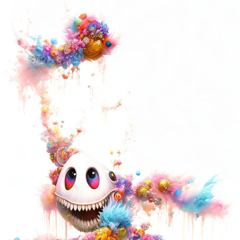 Colorful whimsical creature in pastel explosion.