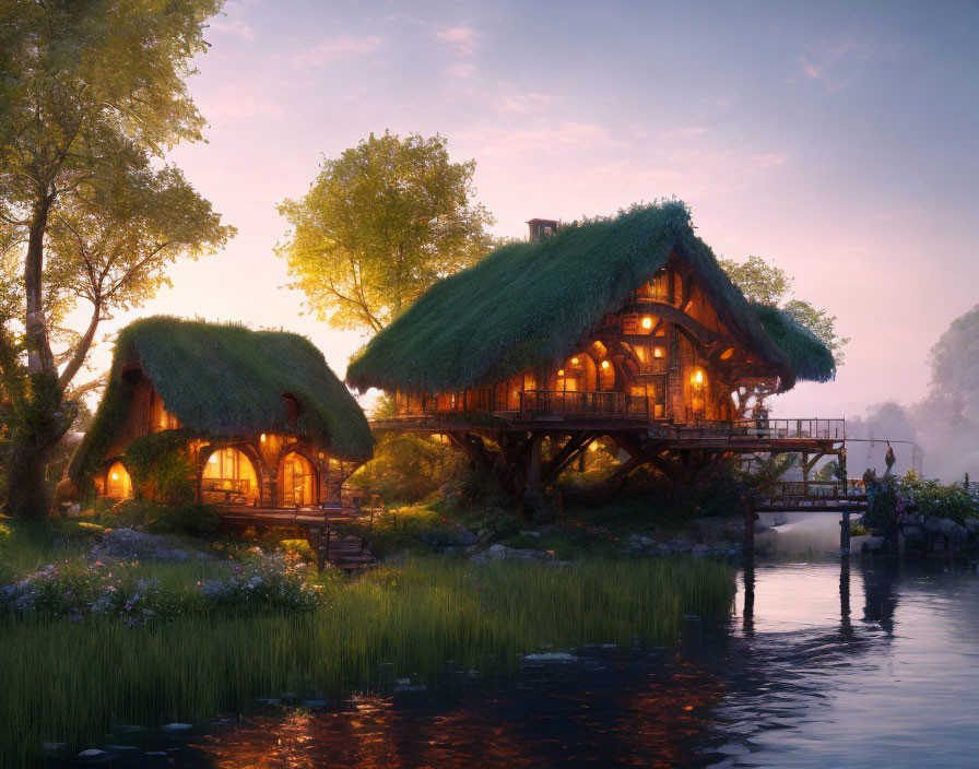 Enchanting Thatch-Roofed Cottage on Stilts by Tranquil River