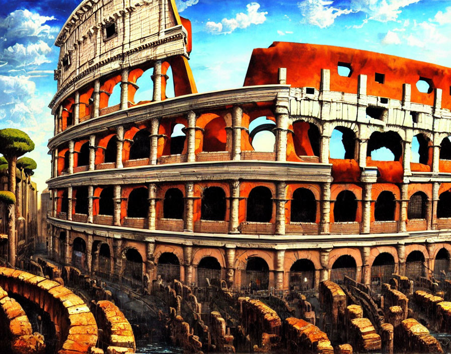 Ancient Colosseum ruins under clear blue sky in Rome