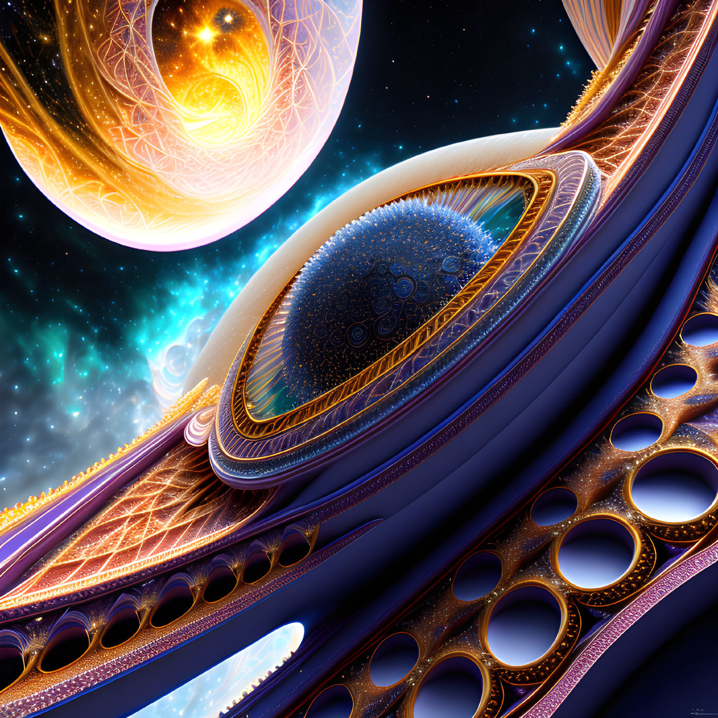 Colorful Fractal Art: Celestial Bodies in Cosmic Setting