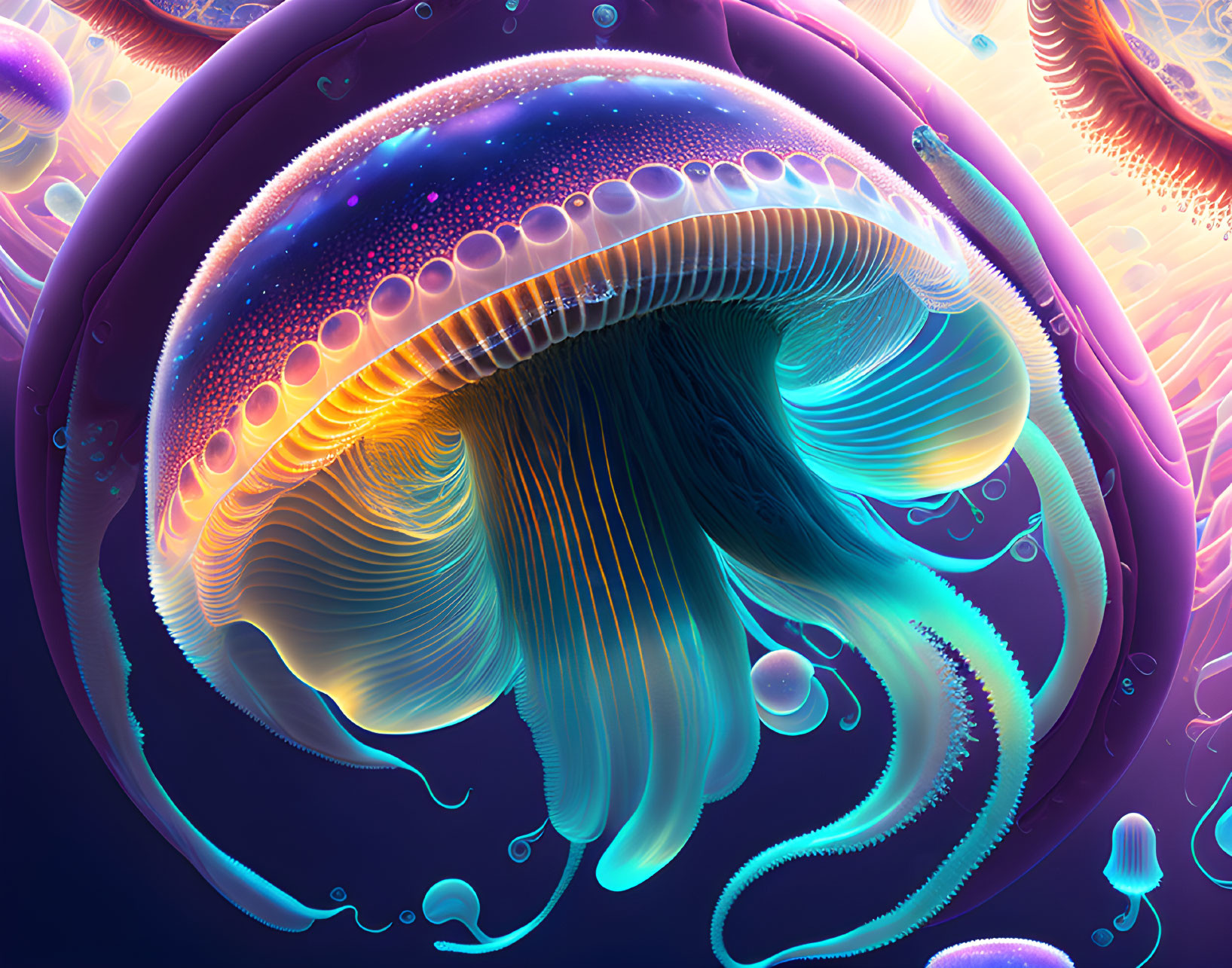 Colorful Jellyfish Digital Artwork with Glowing Tentacles