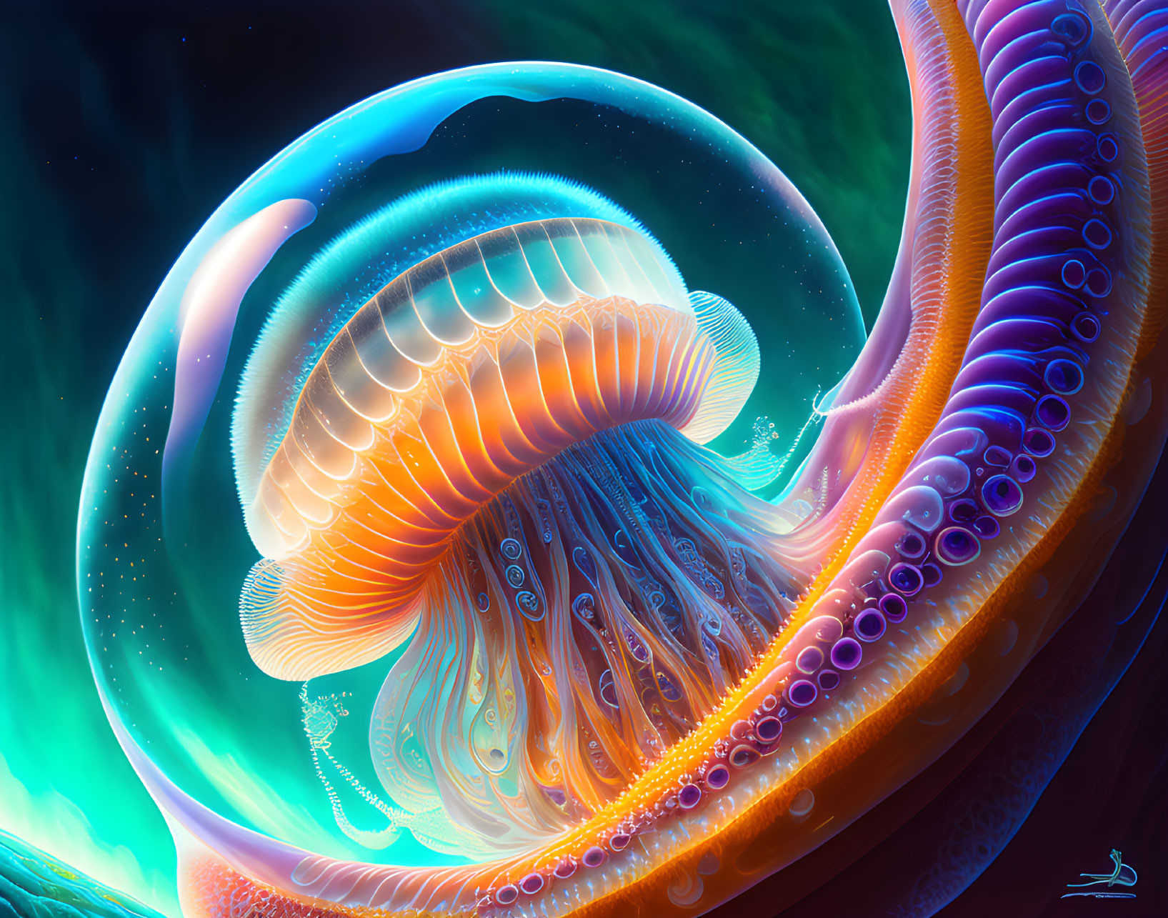 Fantastical jellyfish digital artwork with vibrant colors and intricate patterns