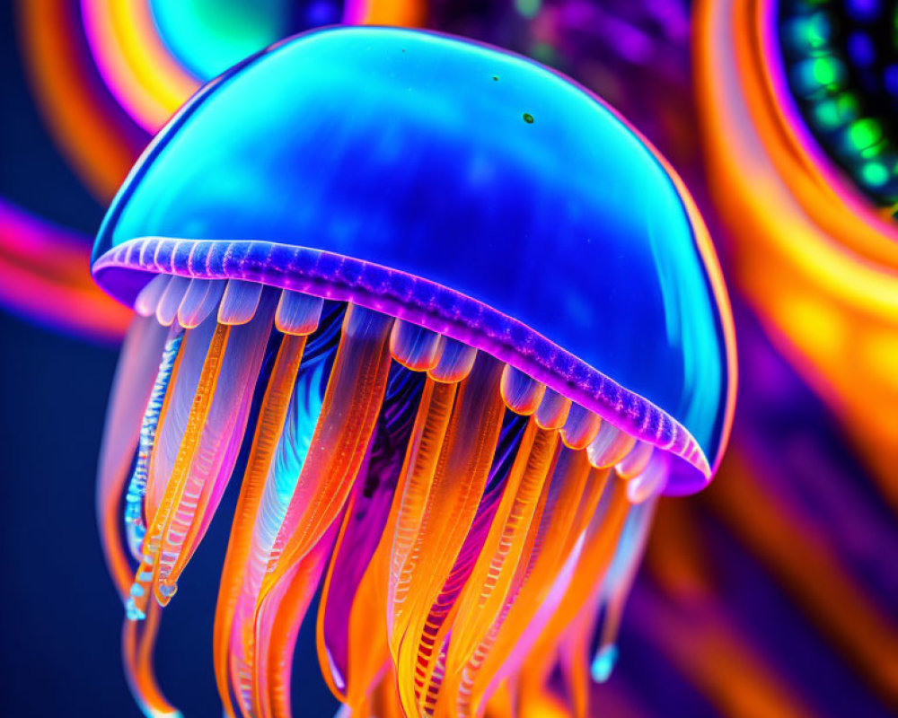 Colorful Jellyfish with Neon-like Hues on Glowing Patterns