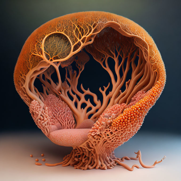 Fractal-like Organic Tree Sculpture in Warm Tones