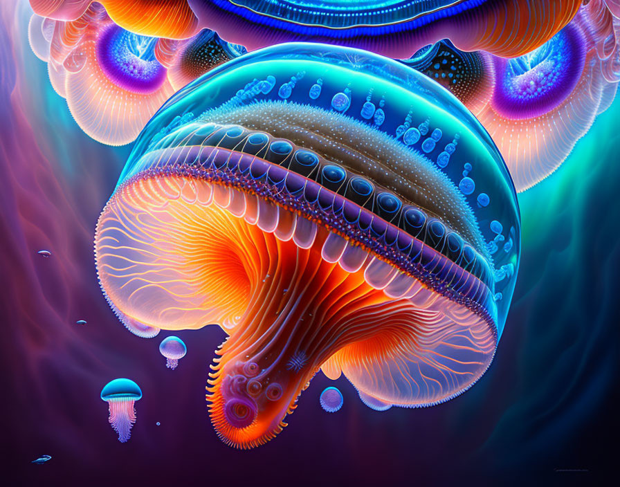 Colorful Jellyfish Artwork in Vibrant Underwater Scene