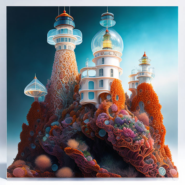 Colorful Underwater Coral Towers with Marine Life